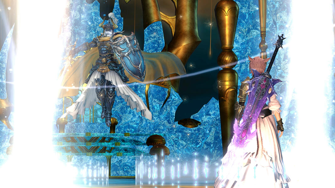 Tae'yong, the Warrior of Darkness, facing Elidibus, the Warrior of Light, in the Crystal Tower. (age 27, 3 7AE)