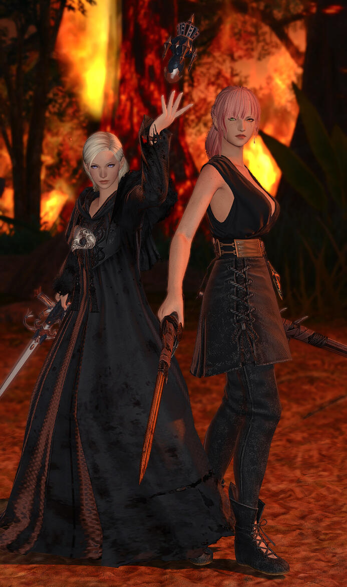 Acantha and Eunomia in combat during the Final Days. Note Acantha's scarred eye and Eunomia's tattered robes.